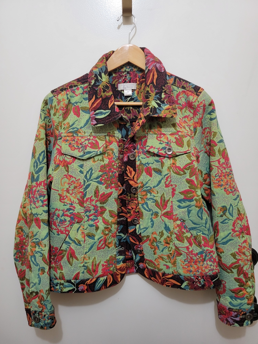 Christopher & Banks Floral Multicolor Tapestry Women's Jacket - Green Base